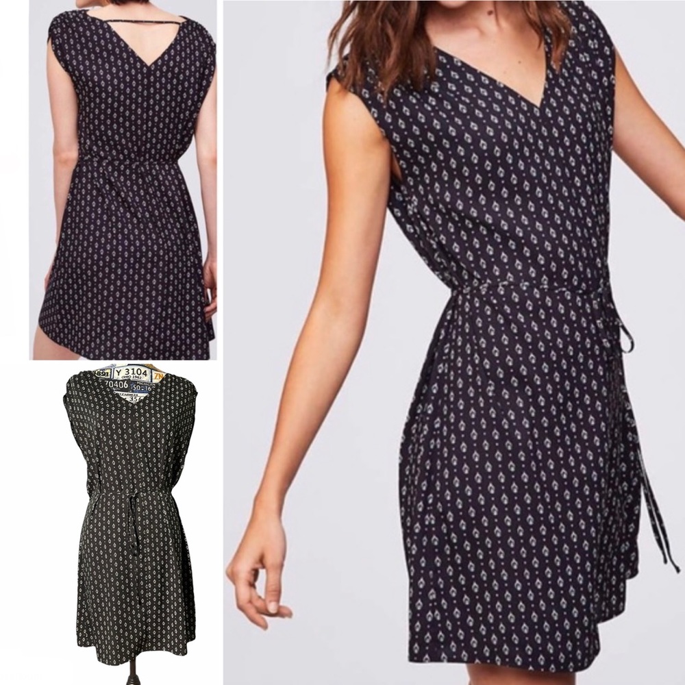 Loft,Women's Black Bandana Tie Waist Dress, M